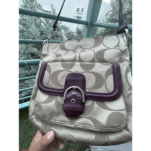 Y2K COACH Crossbody Khaki/Plum All-Over Print C Signature Please Read - Picture 8 of 10